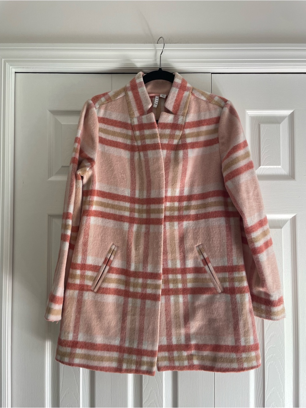 Elle Pink Plaid Pea Coat